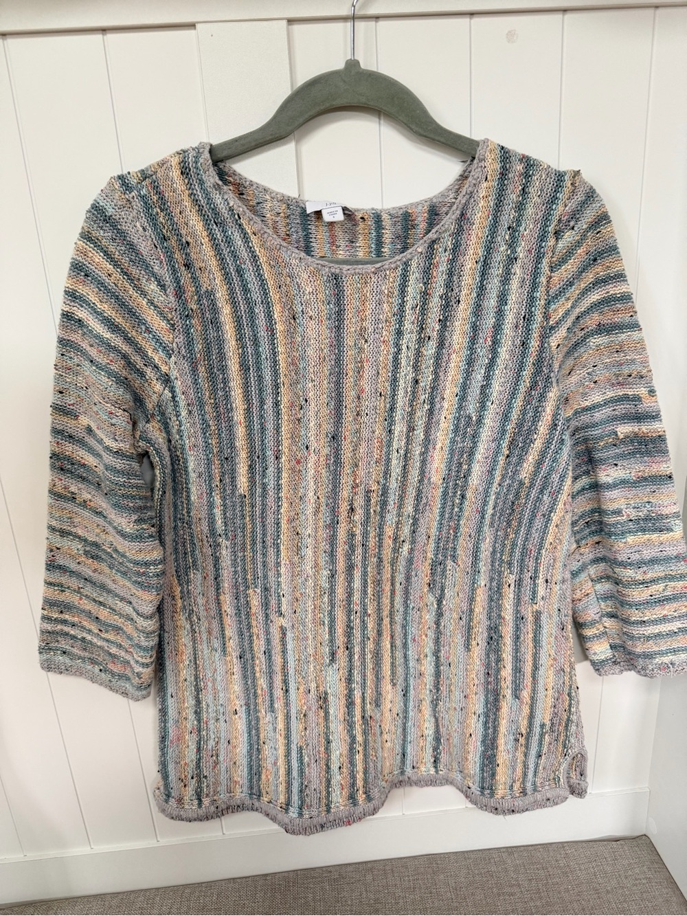 Coastal Grandma Granola Girl Multicolor Striped Crewneck Sweater